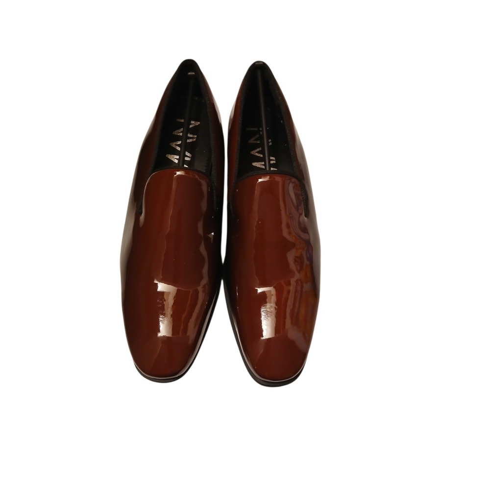 Mens 11 Burgundy Patent PU Leather Loafers UK 10 EU 44 Slip On Dress Party Shoes